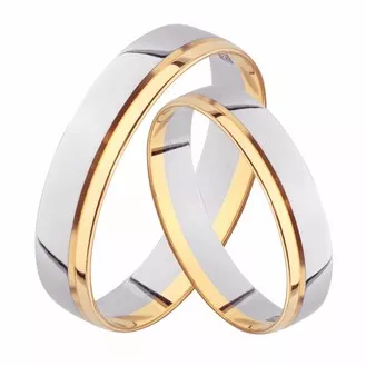 Парные обручальные кольца с большим сегментом из белого золота
