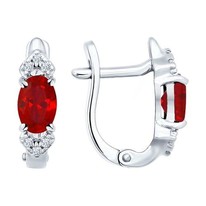 Серьги из серебра с корундами рубиновыми (синт.) и фианитами