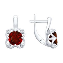 Серьги из серебра с гранатами и фианитами