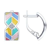 Серьги из серебра с эмалью и фианитами