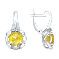 Серьги из серебра с цитринами и фианитами