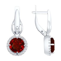 Серьги из серебра с гранатами и фианитами