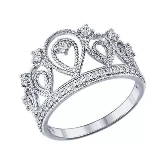 Кольцо «Корона» из серебра с фианитами 94011215