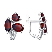 Серьги из серебра с гранатами и фианитами