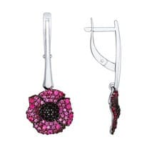Серьги из серебра с красными и чёрными фианитами