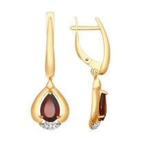 Серьги из золочёного серебра с гранатами и фианитами