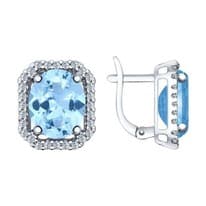 Серьги из серебра с топаз sky ситаллами и фианитами