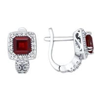 Серьги из серебра с гранатами и фианитами
