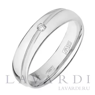 Обручальное кольцо из белого золота 6 мм с 1 бриллиантом