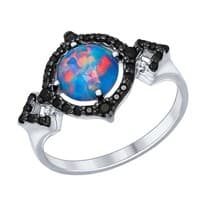 Кольцо из серебра с чёрными фианитами