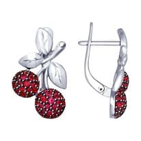 Серебряные серьги «Вишенки» с красными фианитами