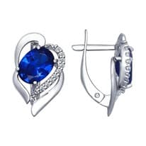 Серьги из серебра с бесцветными и синими фианитами