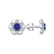 Серьги из серебра с гидротермальными сапфирами и фианитами