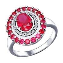 Кольцо из серебра с корундами рубиновыми (синт.) и фианитами