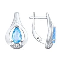 Серьги из серебра с топазами и фианитами