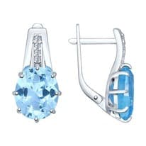 Серьги из серебра с топаз sky ситаллами и фианитами
