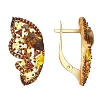 Серьги из золочёного серебра с жёлтыми и коричневыми фианитами