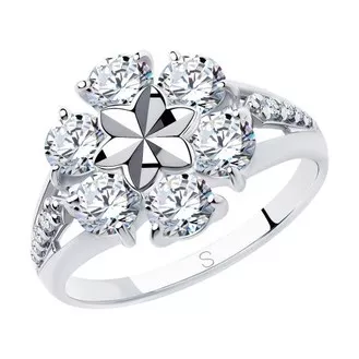 Кольцо из серебра с алмазной гранью с фианитами 94012977