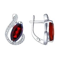 Серьги из серебра с гранатами и фианитами