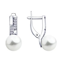 Серьги из серебра с жемчугом Swarovski и фианитами