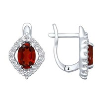 Серьги из серебра с гранатами и фианитами