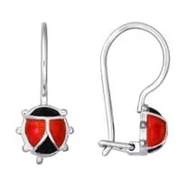 Серьги из серебра с эмалью «Божья коровка»