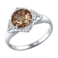 Кольцо из серебра с раухтопазом и фианитами