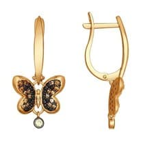 Серьги из золочёного серебра с жёлтыми и коричневыми фианитами