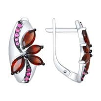 Серьги из серебра с гранатами и красными фианитами