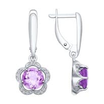 Серьги из серебра с аметистами и фианитами
