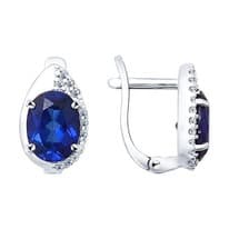 Серьги из серебра с наносапфиром и фианитами