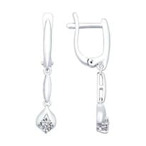 Серьги длинные из серебра с фианитами