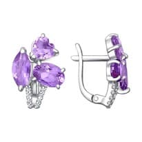 Серьги из серебра с аметистами и фианитами
