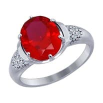 Кольцо из серебра с корундом рубиновым (синт.) и фианитами