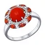 Кольцо из серебра с кораллом и красными фианитами 94011849 - превью