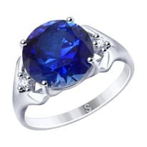 Кольцо из серебра с синим корундом (синт.) и фианитами