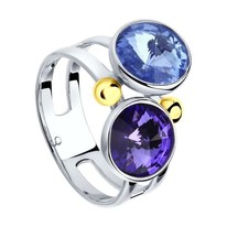 Кольцо из серебра с кристаллами Swarovski и золочением