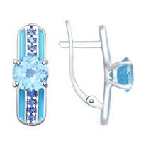 Серьги из серебра с эмалью и топазами и фианитами