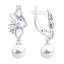 Серьги из серебра с жемчугом и фианитами