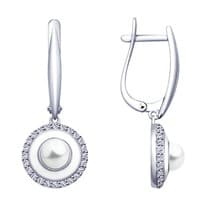 Серьги из серебра с эмалью и жемчугом и фианитами