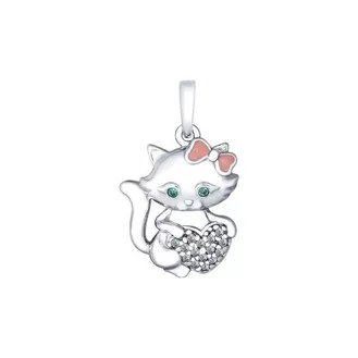 Серебряная подвеска «Кошка» с эмалью и фианитами 94032010