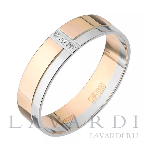 Обручальное кольцо с 3 бриллиантами 6 мм - LAVARDI