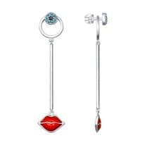 Серьги из серебра с эмалью и фианитами