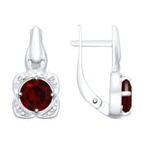 Серьги из серебра с гранатами и фианитами