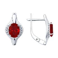 Серьги из серебра с корундами рубиновыми (синт.) и фианитами