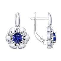 Серьги из серебра с гидротермальными сапфирами и фианитами