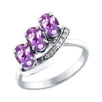 Кольцо из серебра с аметистами и фианитами