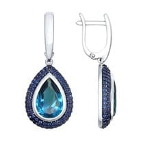 Серьги из серебра с синими ситаллами и синими фианитами