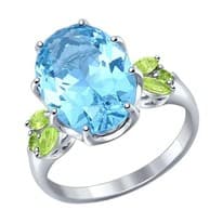 Кольцо из серебра с крупным ситаллом и зелёными фианитами