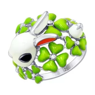 Серебряное кольцо «Кролик» с эмалью 94012642